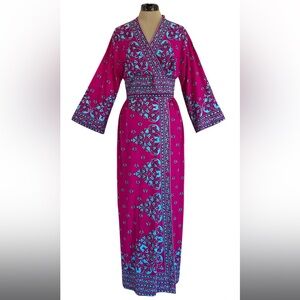 Vintage 1970s Maurice Fuchsia & Turquoise Jersey Maxi Dress